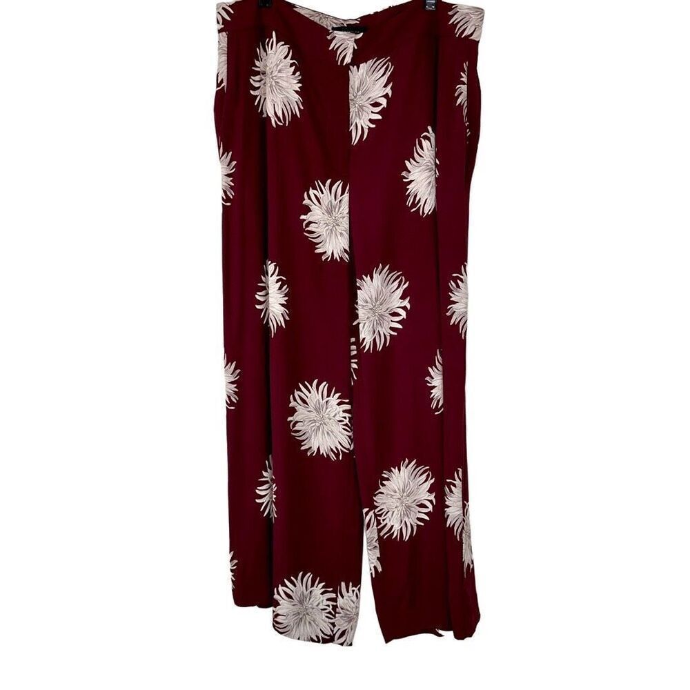 Ann Taylor Maroon Floral Wide Leg Pants Womens 12 Modern Bohemian Career